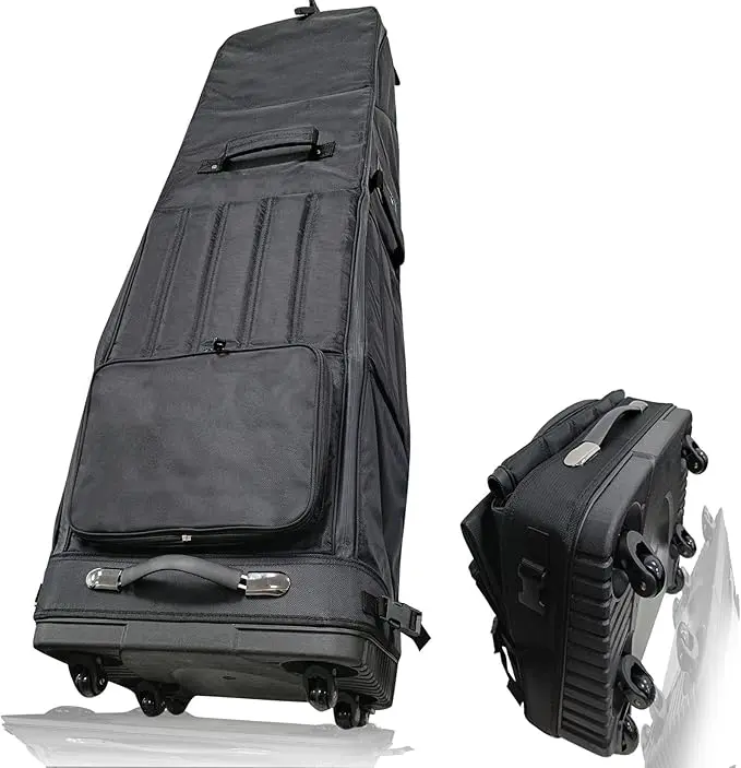 Foldable golf travel bag with silent swivel wheels, waterproof design, perfect for air travel and easy storage