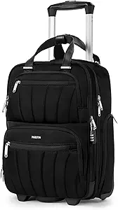 Lightweight small travel suitcase with wheels, 16-inch size, soft carry-on travel bag under the seat, personal travel bag for women (Black)