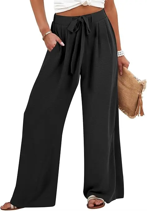 فانتالون Palazzo واسع نسائي مريح من Caracilia (خصر عالي، مناسب للشاطئ والسفر) / Caracilia Women Wide Leg Palazzo Pants (High Waist Flowy Summer Travel)