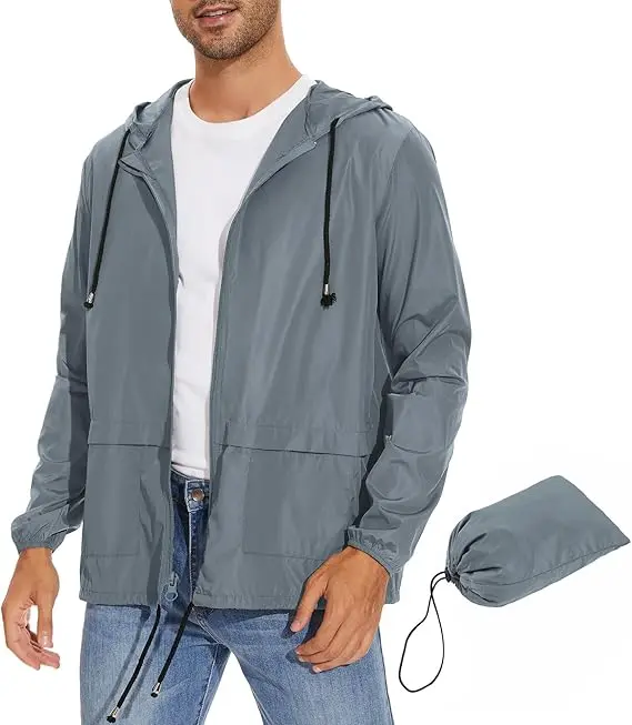 معطف مطر رجالي قابل للطي من Zando (خفيف الوزن، مقاوم للماء، بغطاء) / Zando Packable Men's Rain Jacket Lightweight Waterproof Hooded Travel Windbreaker