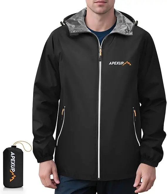 سترة مطر قابلة للطي للرجال من APEXUP مع سحاب عاكس (خفيفة ومقاومة للماء) / APEXUP Packable Rain Jacket Men with Reflective Zipper, Lightweight Waterproof Raincoat