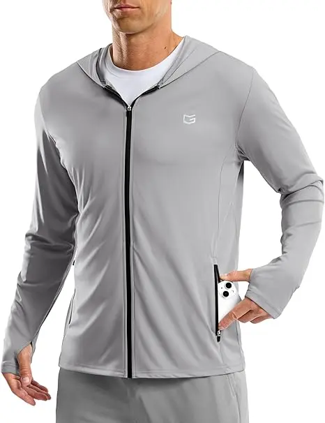 جاكيت رجالي G Gradual بغطاء وحماية من الشمس UPF 50+ خفيف الوزن بسحاب كامل (مناسب للمشي الطويل وصيد الأسماك) / G Gradual Men's Hooded Jacket with UPF 50+ Sun Protection, Lightweight Full-Zip for Hiking & Fishing