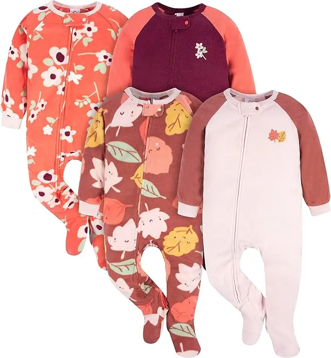 Gerber Toddler Girls Flame-Resistant Loose Fit Footed Pajamas — بيجامات جيربر للبنات الصغار، فضفاضة، مقاومة للهب، مزودة بأقدام، عبوة من 4 قطع 