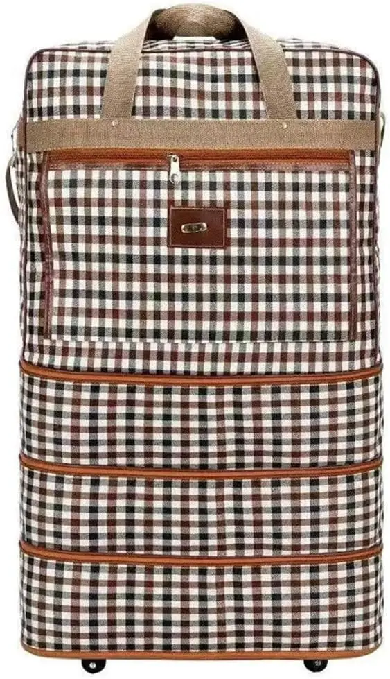 Very large expandable travel bag made of nylon with waterproof wheels, lightweight, and foldable