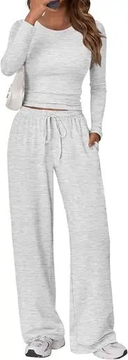 [https://amzn.to/3KA0LzF] Modern Comfortable Women's Set (Long Sleeve Top + Wide Pants)/