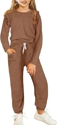 [https://amzn.to/4nIaQsD] Yekaty Kids Girls Clothes Stylish Ruffled Tops and Pants with Pockets Clothing Sets 2 Piece Outfits — طقم ملابس فتيات Yekaty: قميص بكشكش وسروال بجيوب (طقم قطعتين)